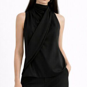Giorgio Armani Vintage Main Line Black 100% Silk Draped Top, Size 42 / US 6